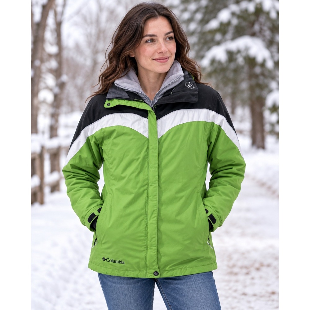 Columbia Sportswear Womens Green Black Interchange 3-in-1 Ski Jacket Medium